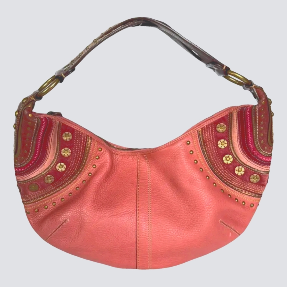 Auth COACH 10477 Hobo Pink Leather One Shoulder Bag Y2K Studs Women